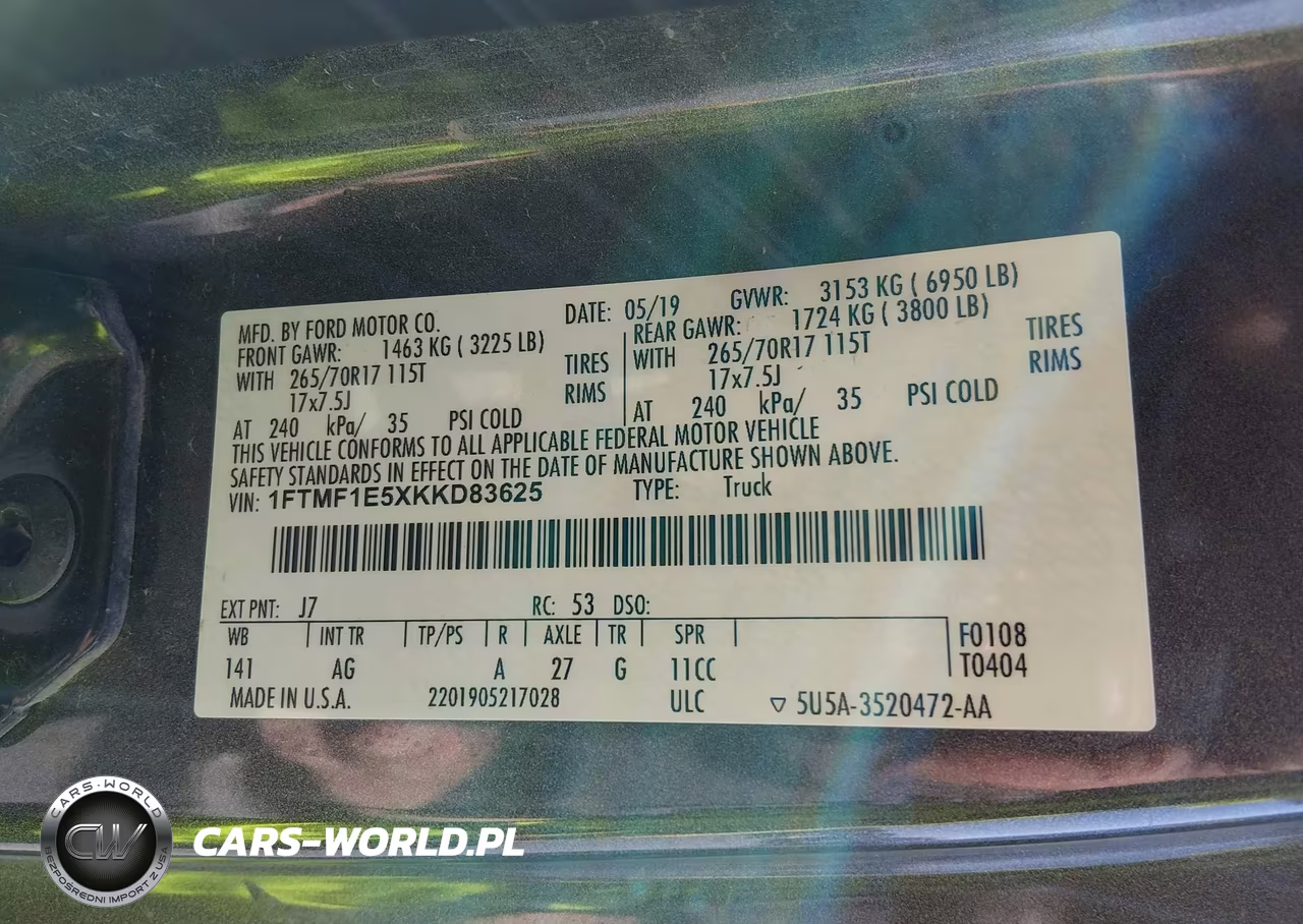 2019 Ford F-150 Xl VIN:1FTMF1E5XKKD83625 - 9