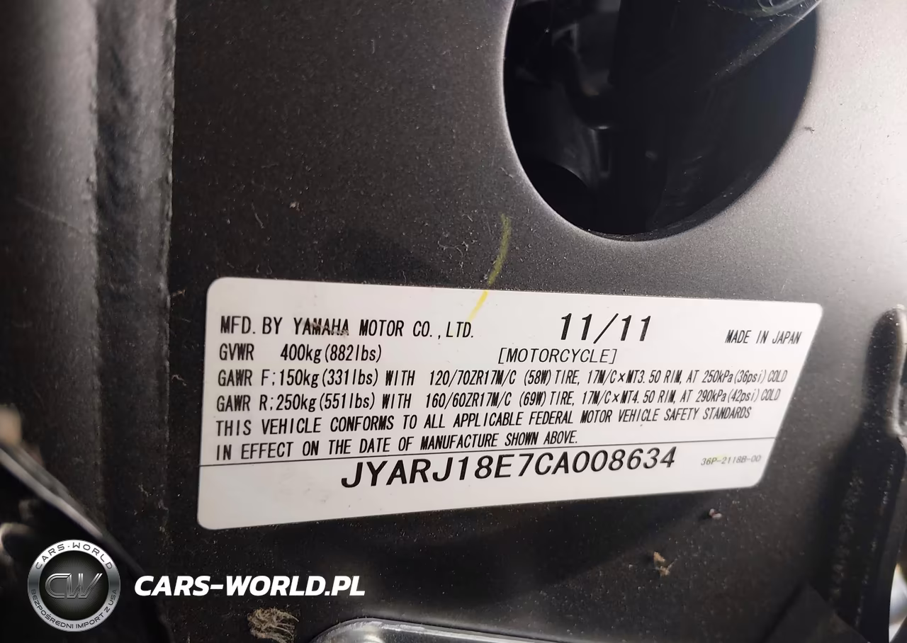 2012 Yamaha Fz6 R VIN:JYARJ18E7CA008634 - 9