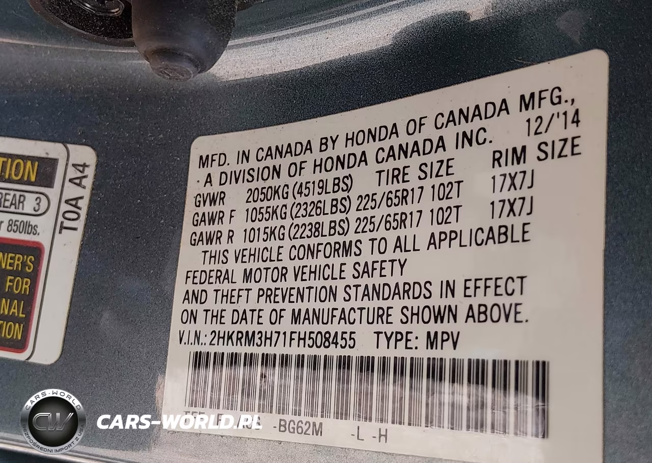 2015 Honda Cr-V Ex-L VIN:2HKRM3H71FH508455 - 9