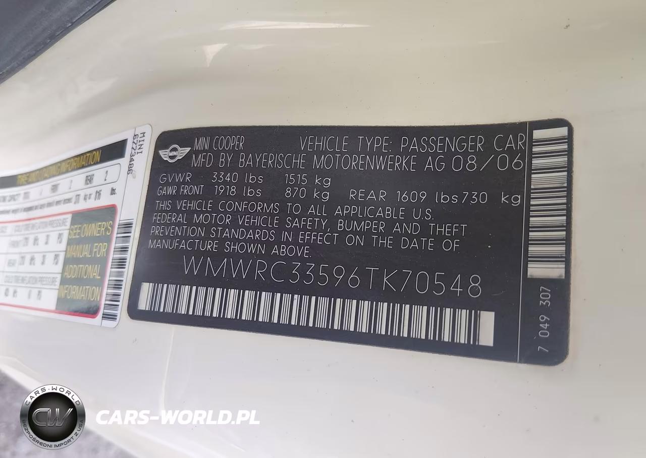 2006 Mini Cooper VIN:WMWRC33596TK70548 - 9
