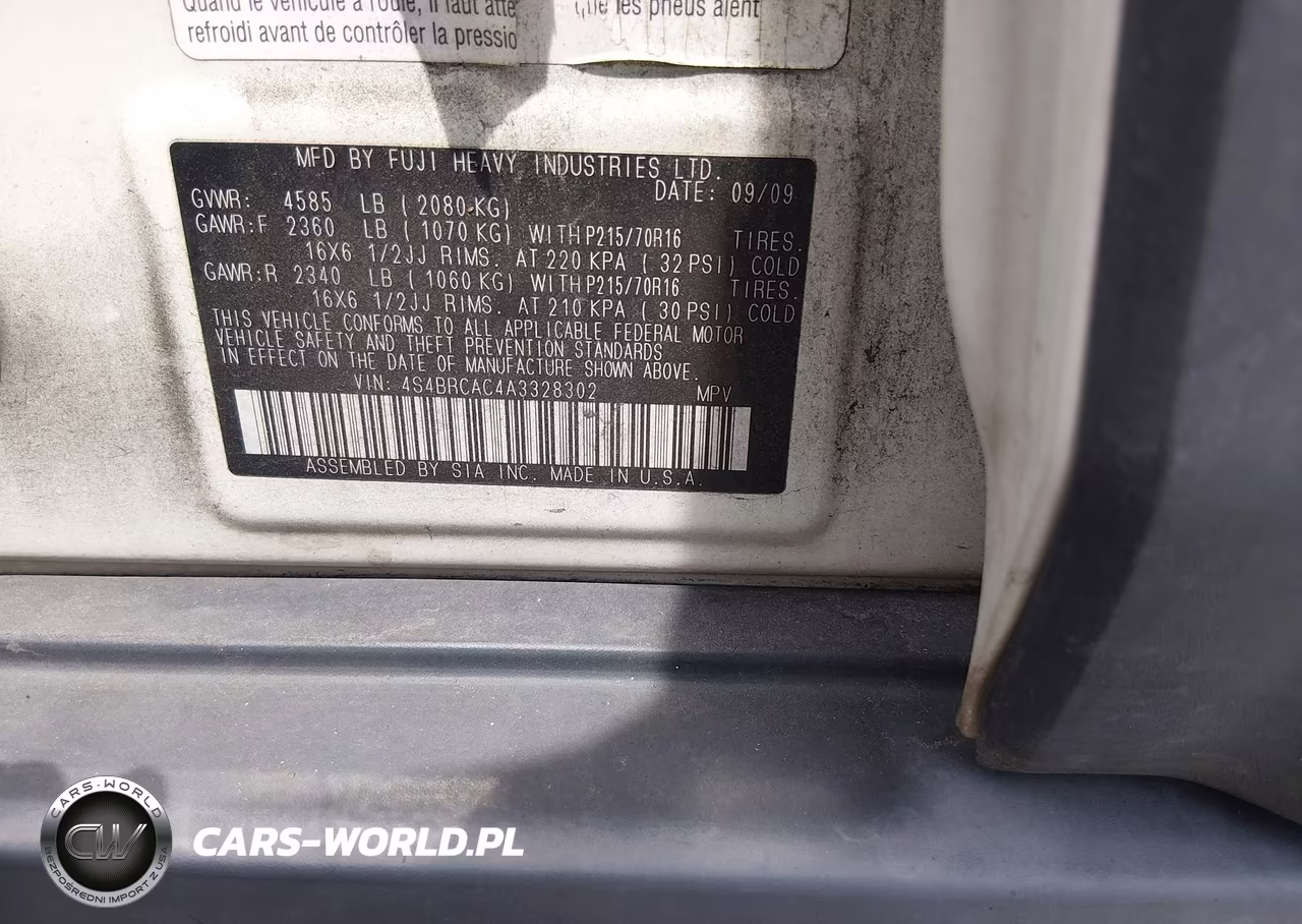 2010 Subaru Outback 2.5I VIN:4S4BRCAC4A3328302 - 9