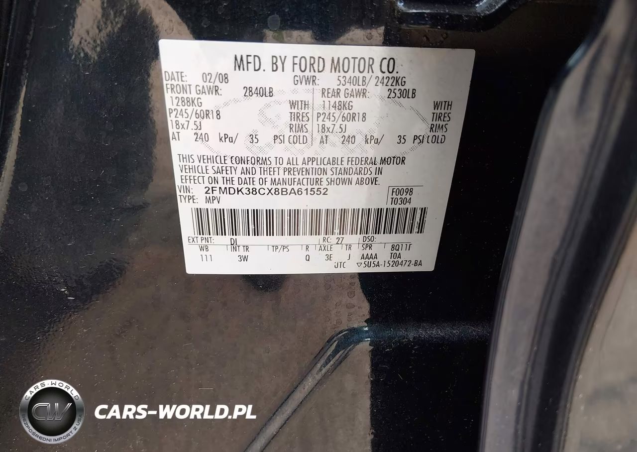 2008 Ford Edge Sel VIN:2FMDK38CX8BA61552 - 9