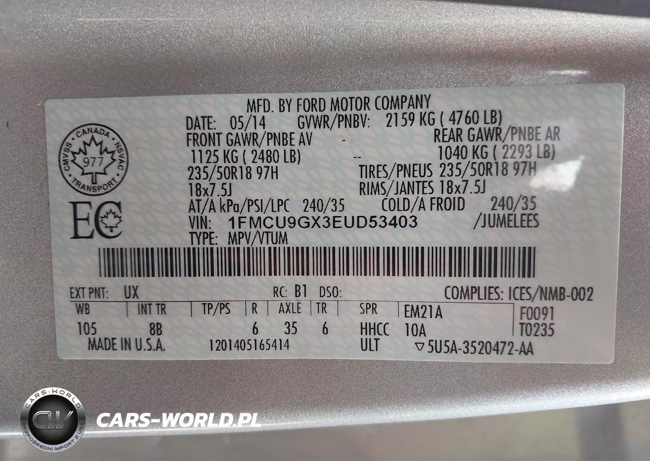 2014 Ford Escape Se VIN:1FMCU9GX3EUD53403 - 9