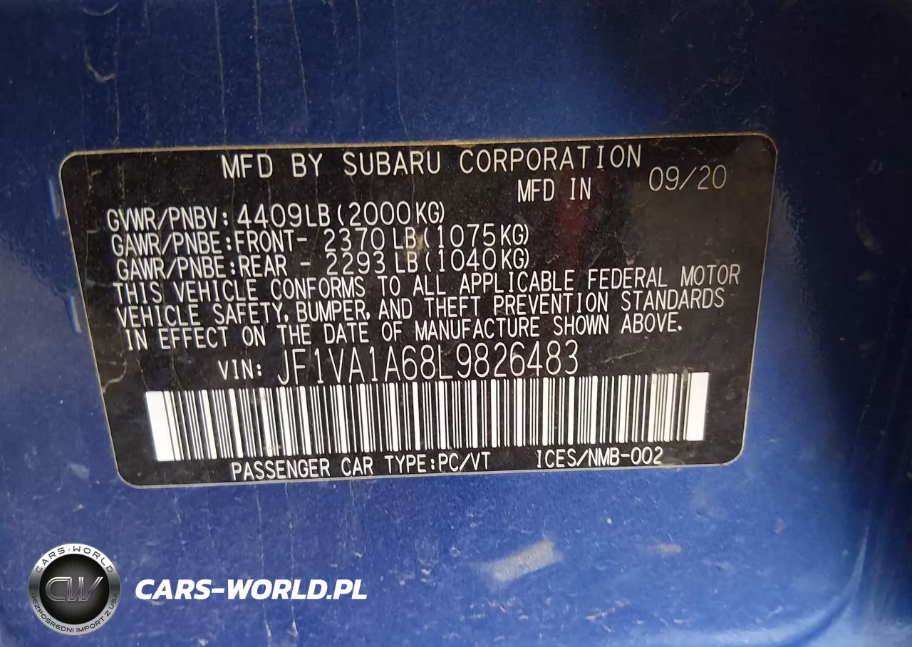 2020 Subaru Wrx VIN:JF1VA1A68L9826483 - 9