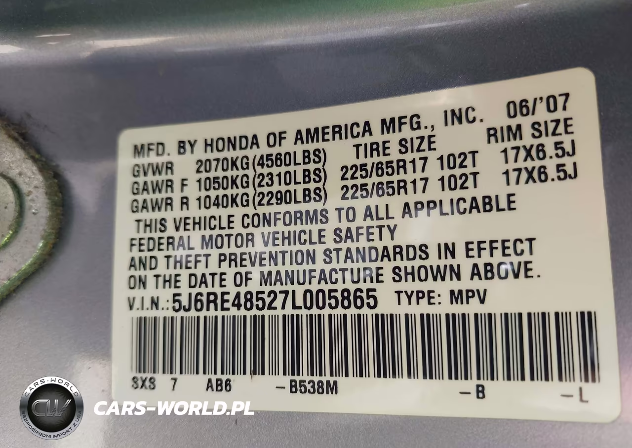 2007 Honda Cr-V Ex VIN:5J6RE48527L005865 - 9