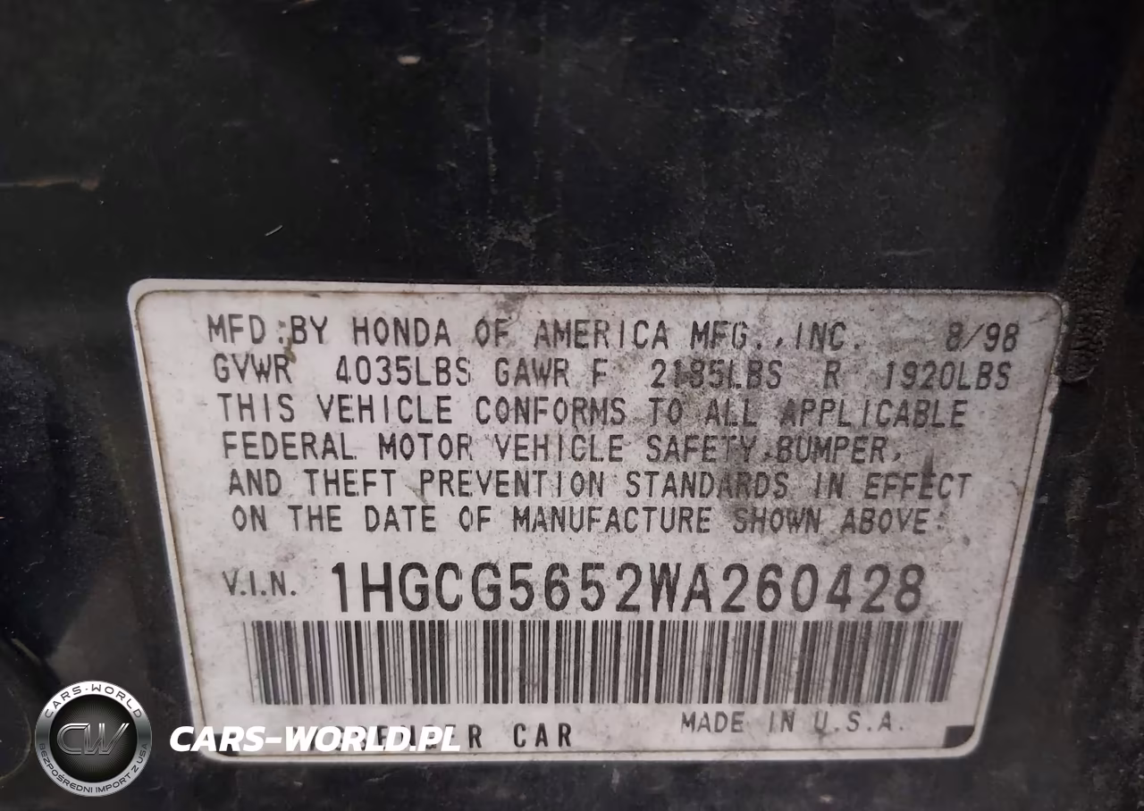 1998 Honda Accord Ex VIN:1HGCG5652WA260428 - 9