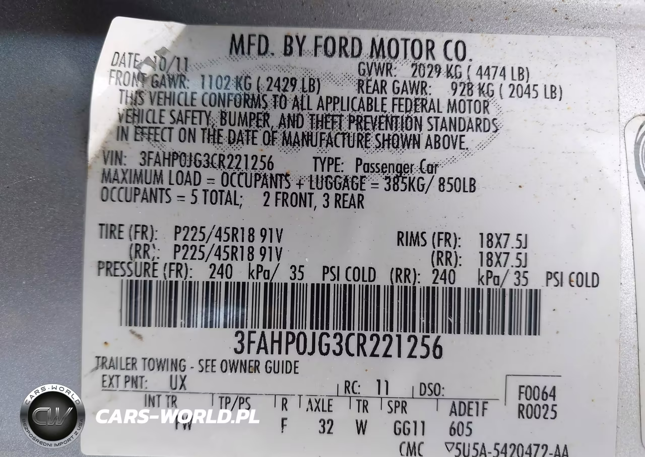 2012 Ford Fusion Sel VIN:3FAHP0JG3CR221256 - 9