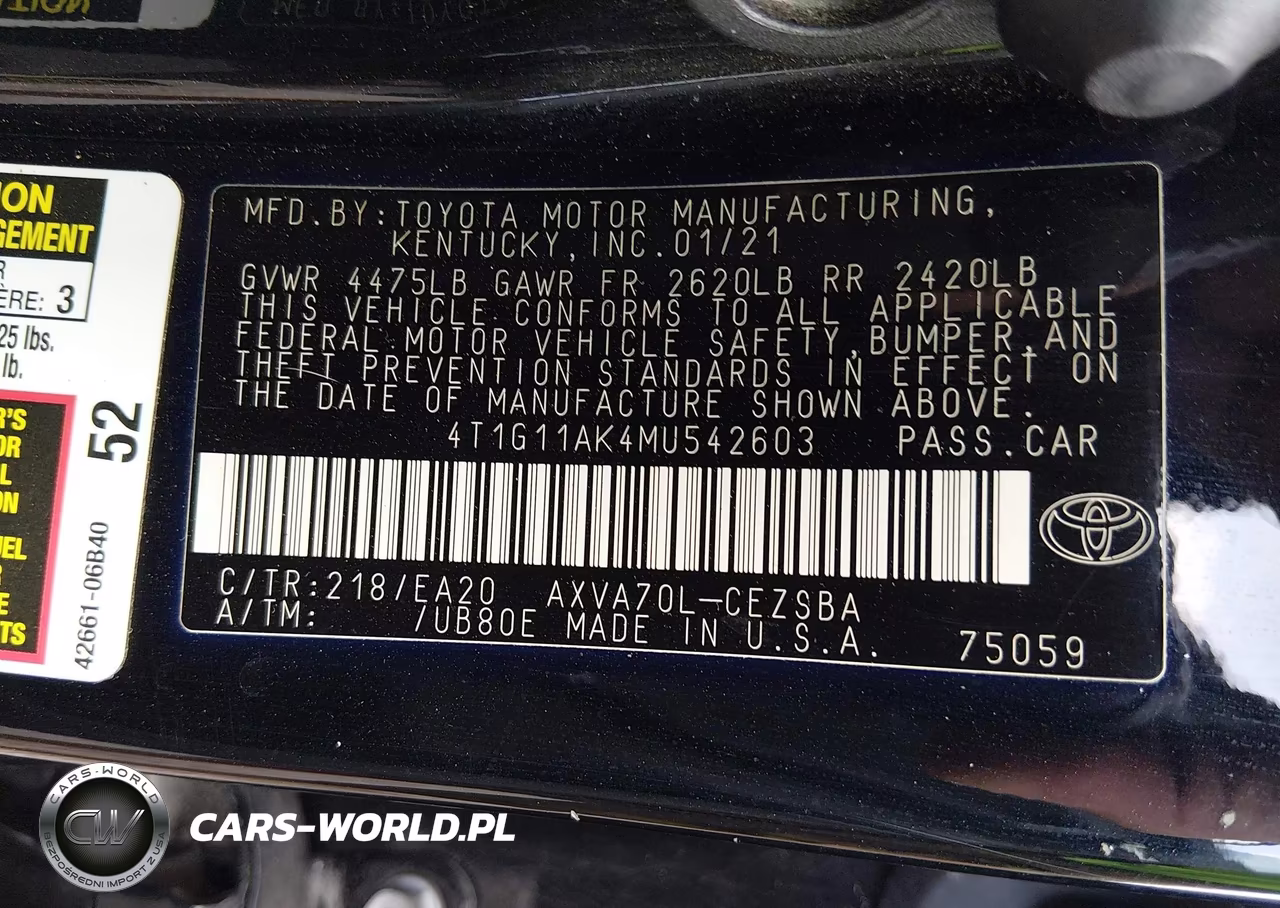 2021 Toyota Camry Se VIN:4T1G11AK4MU542603 - 9