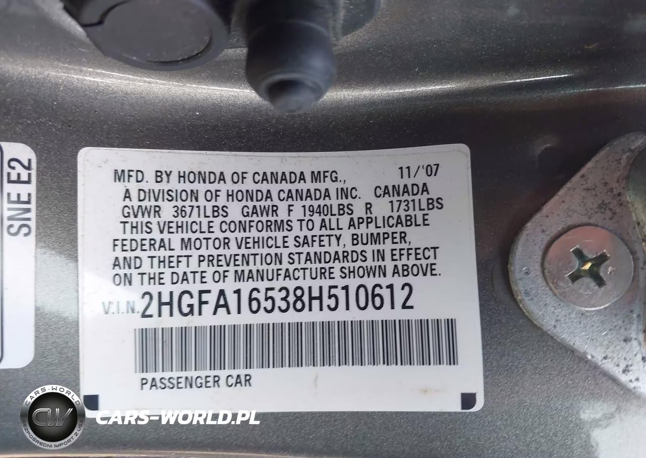 2008 Honda Civic Lx VIN:2HGFA16538H510612 - 9