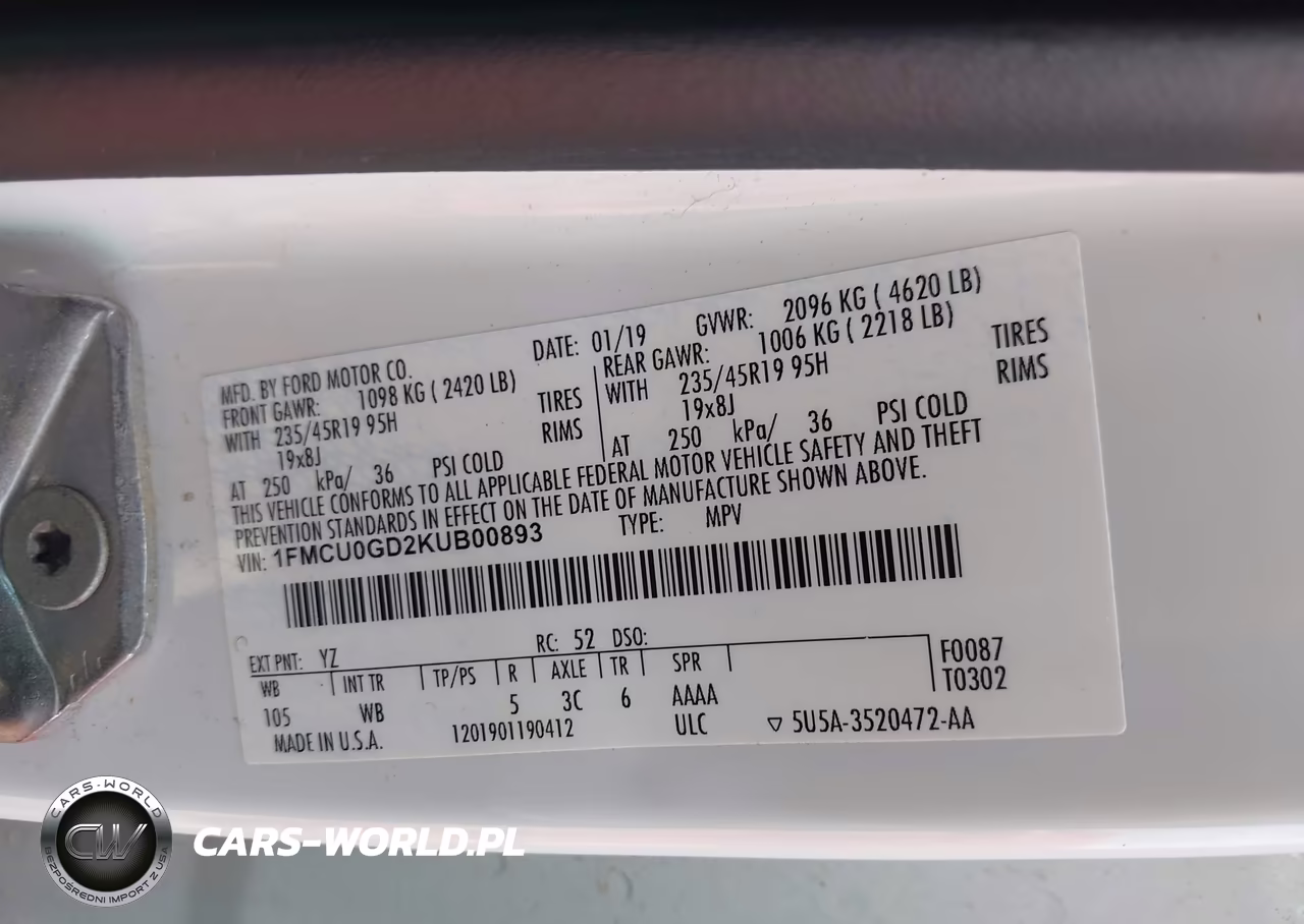 2019 Ford Escape Se VIN:1FMCU0GD2KUB00893 - 9
