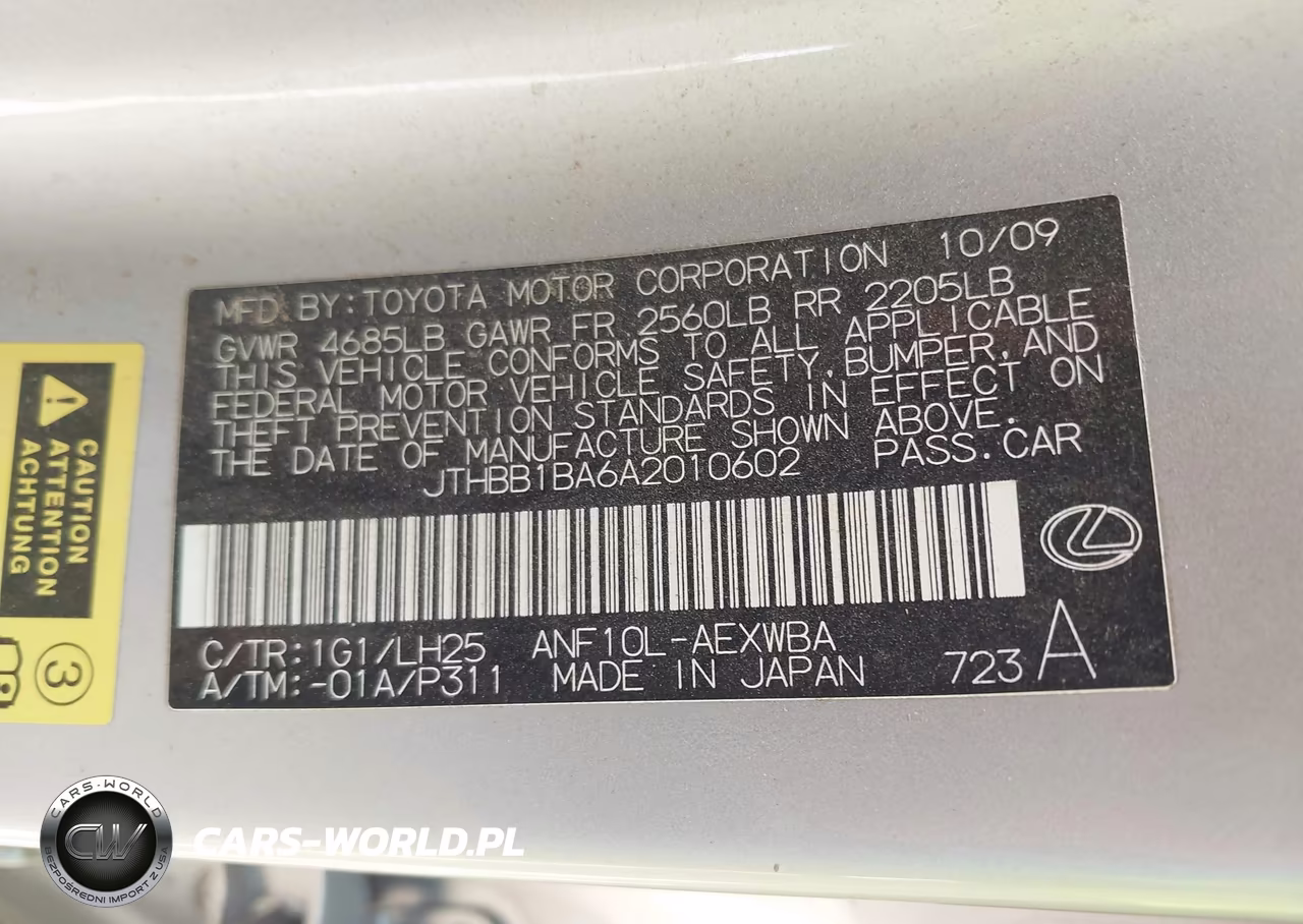 2010 Lexus Hs 250H Premium VIN:JTHBB1BA6A2010602 - 9