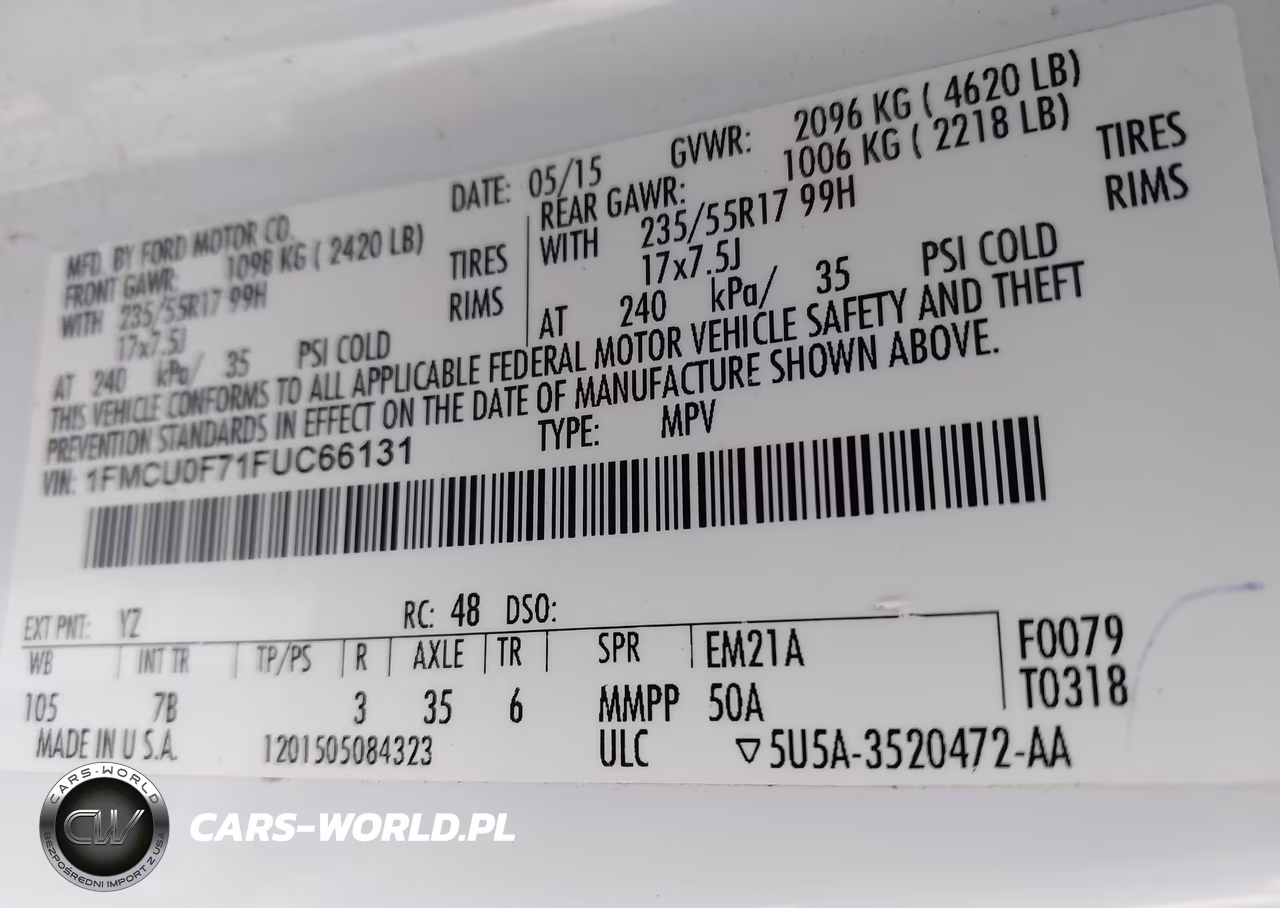 2015 Ford Escape S VIN:1FMCU0F71FUC66131 - 9