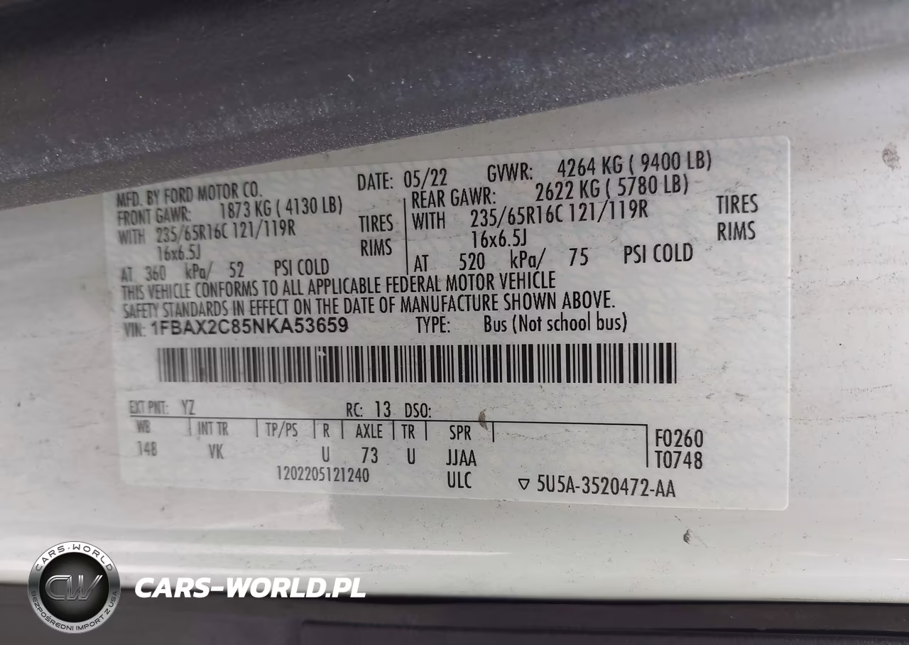 2022 Ford Transit-350 Passenger Van Xl VIN:1FBAX2C85NKA53659 - 9