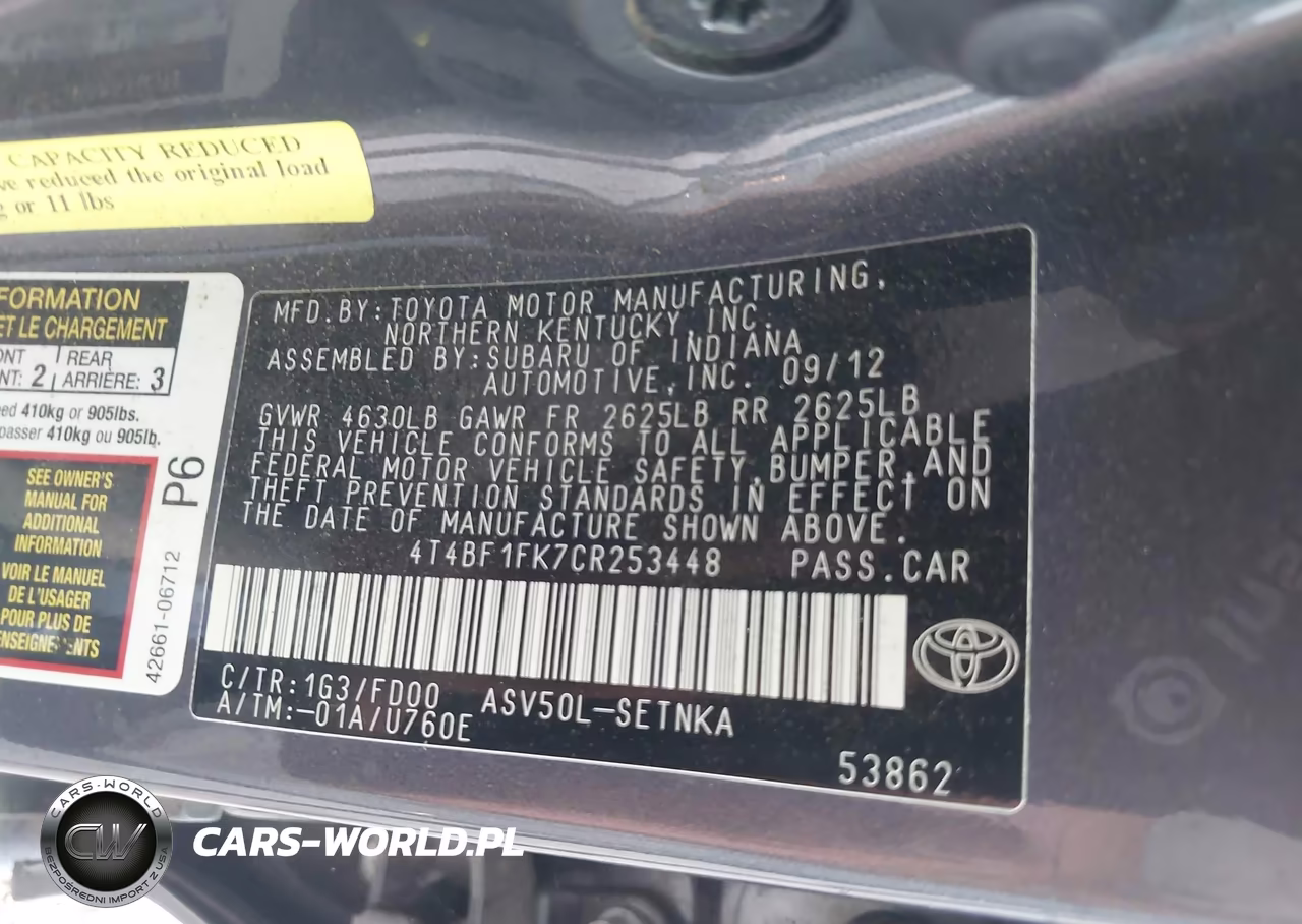 2012 Toyota Camry Le VIN:4T4BF1FK7CR253448 - 9