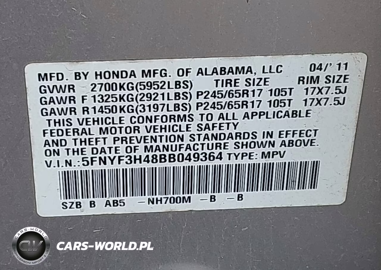 2011 Honda Pilot Ex VIN:5FNYF3H48BB049364 - 9