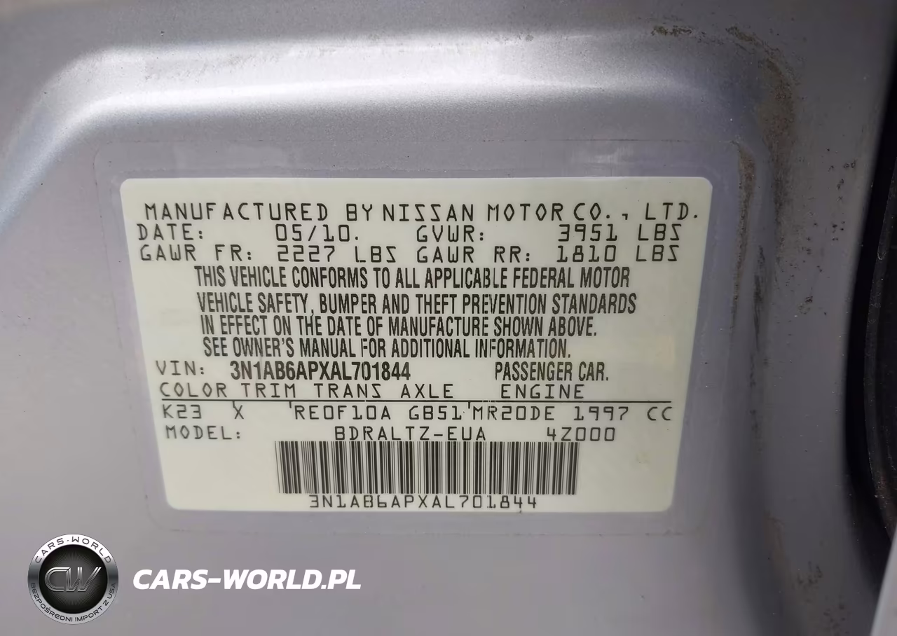 2010 Nissan Sentra 2.0S VIN:3N1AB6APXAL701844 - 9