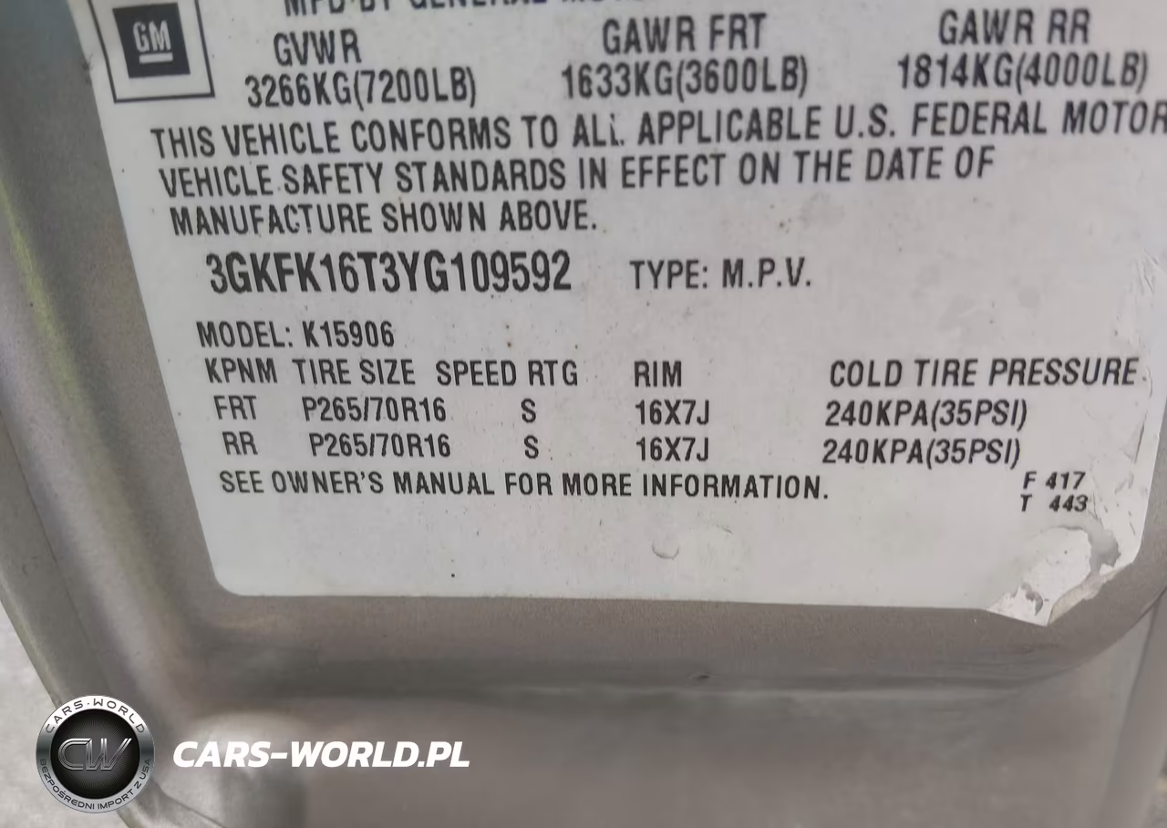 2000 GMC Yukon Xl 1500 Slt VIN:3GKFK16T3YG109592 - 9
