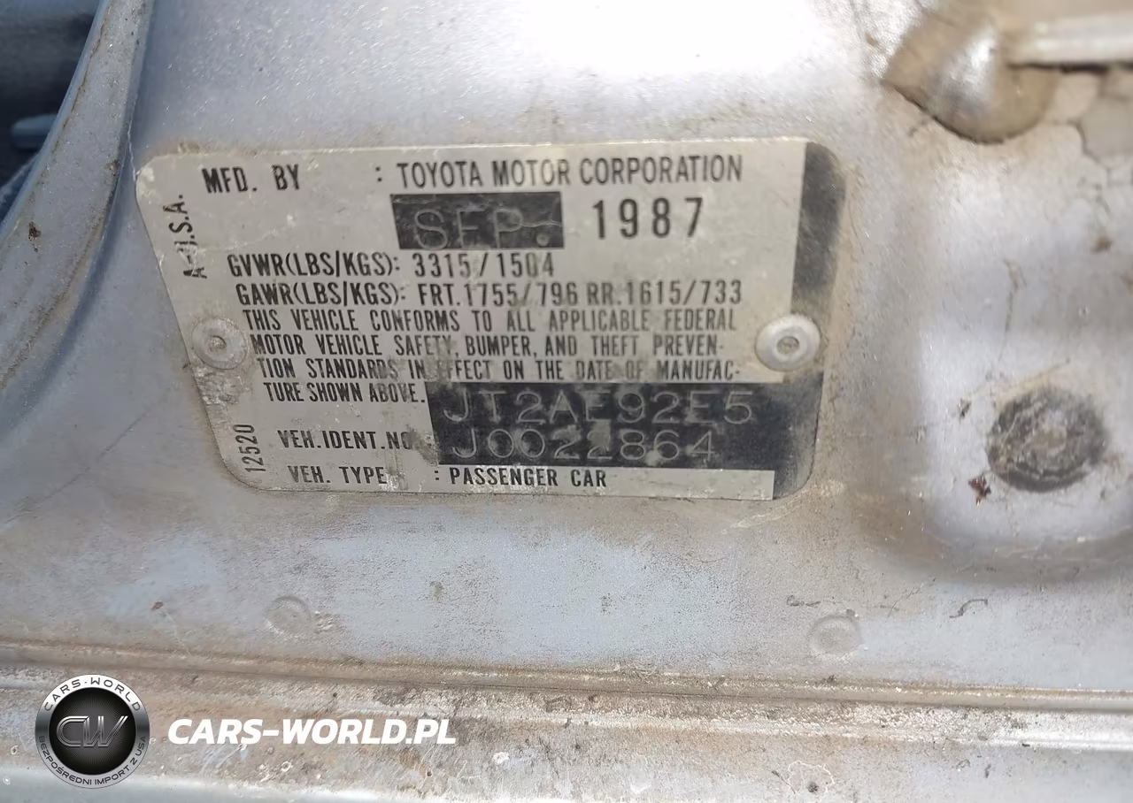 1988 Toyota Corolla Dlx VIN:JT2AE92E5J0022864 - 9