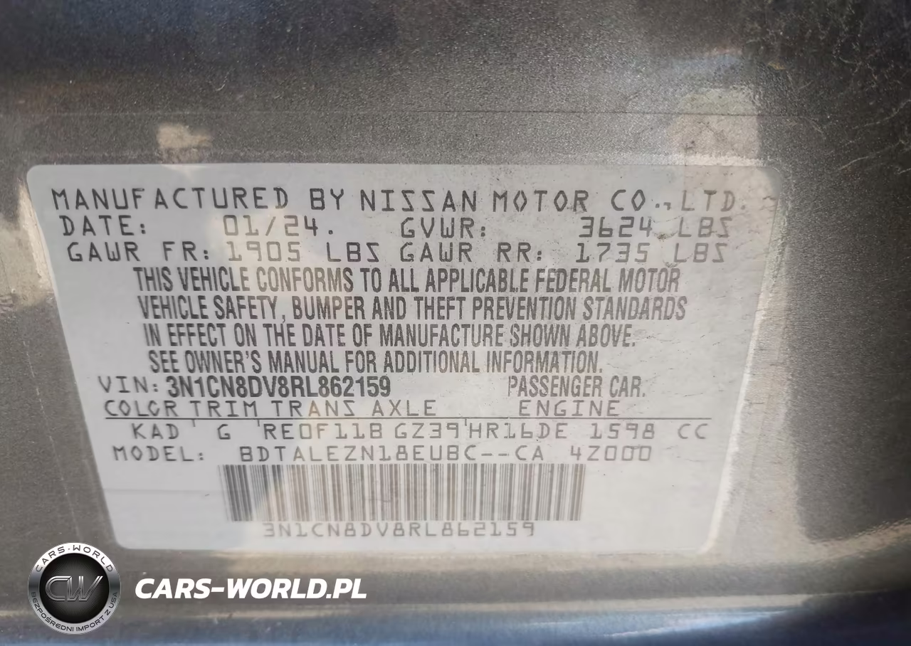 2024 Nissan Versa 1.6 S VIN:3N1CN8DV8RL862159 - 9