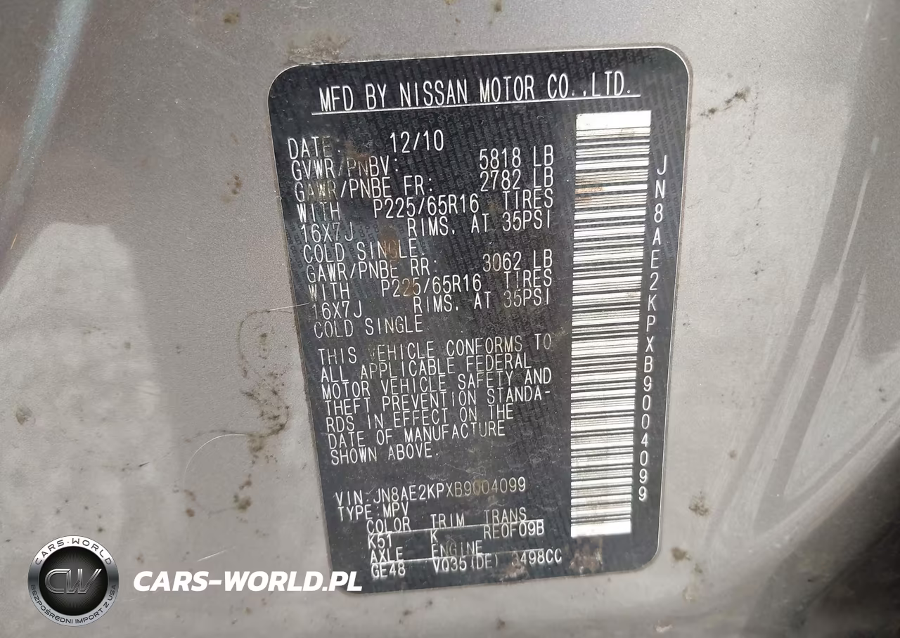 2011 Nissan Quest Sv VIN:JN8AE2KPXB9004099 - 9