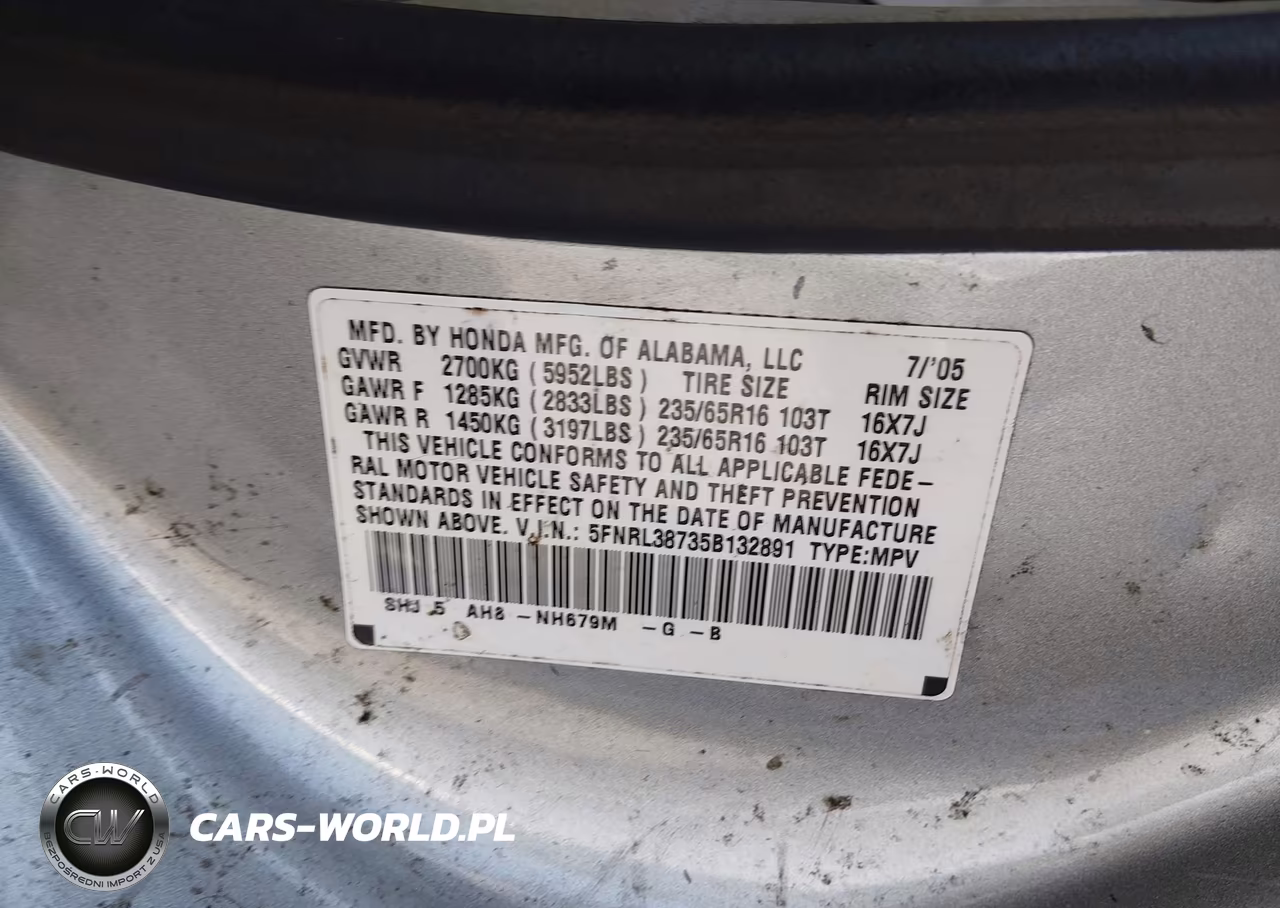 2005 Honda Odyssey Ex-L VIN:5FNRL38735B132891 - 9