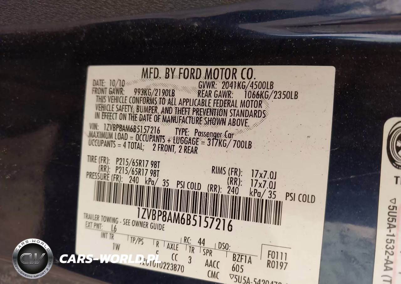 2011 Ford Mustang V6 VIN:1ZVBP8AM6B5157216 - 9
