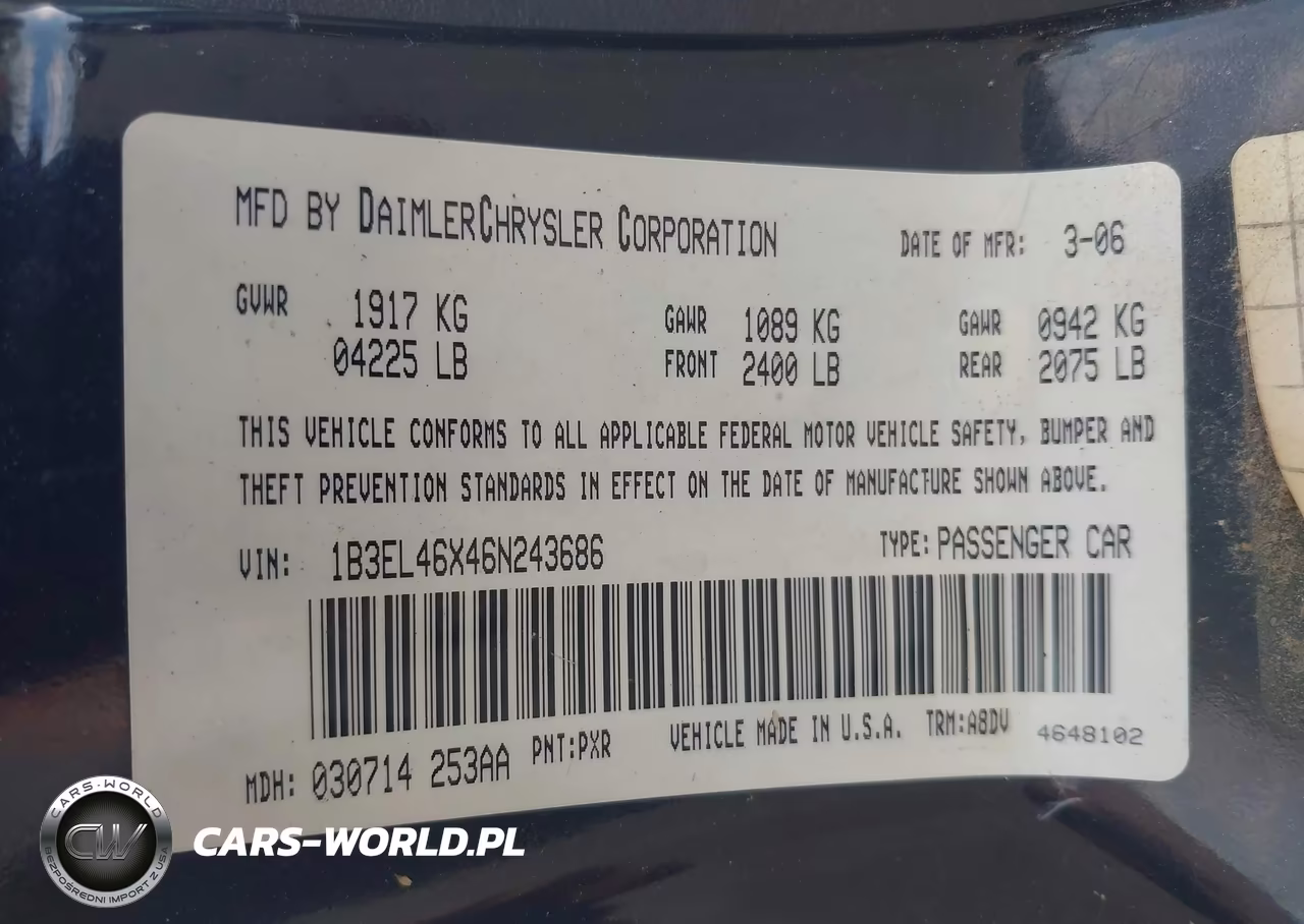 2006 Dodge Stratus Sxt VIN:1B3EL46X46N243686 - 9