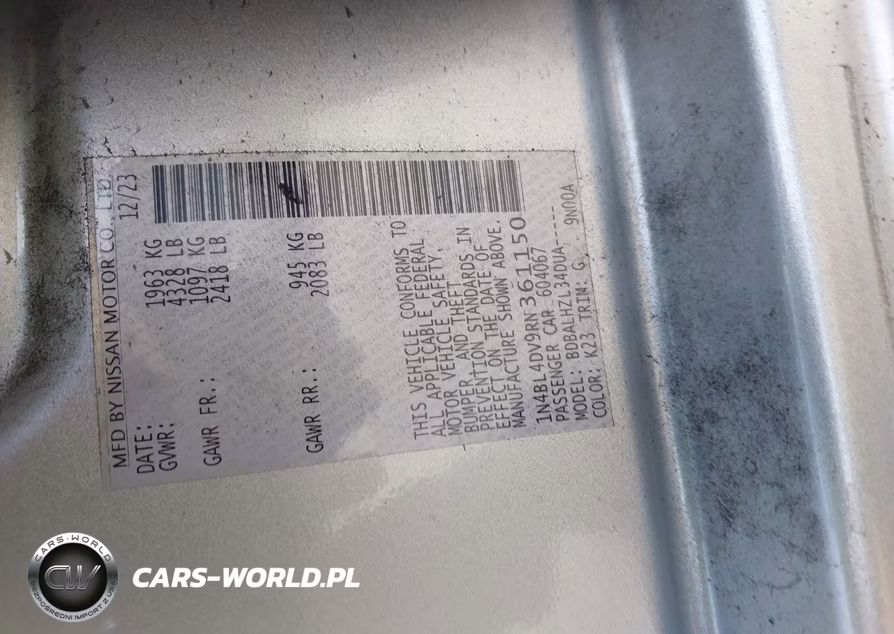2024 Nissan Altima Sv Fwd VIN:1N4BL4DV9RN361150 - 9
