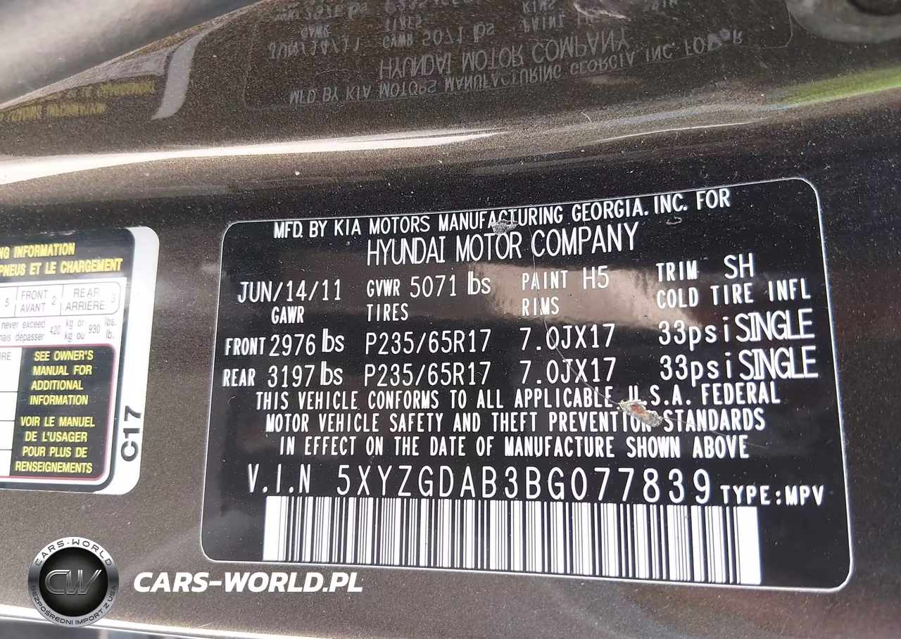 2011 Hyundai Santa Fe Gls VIN:5XYZGDAB3BG077839 - 9