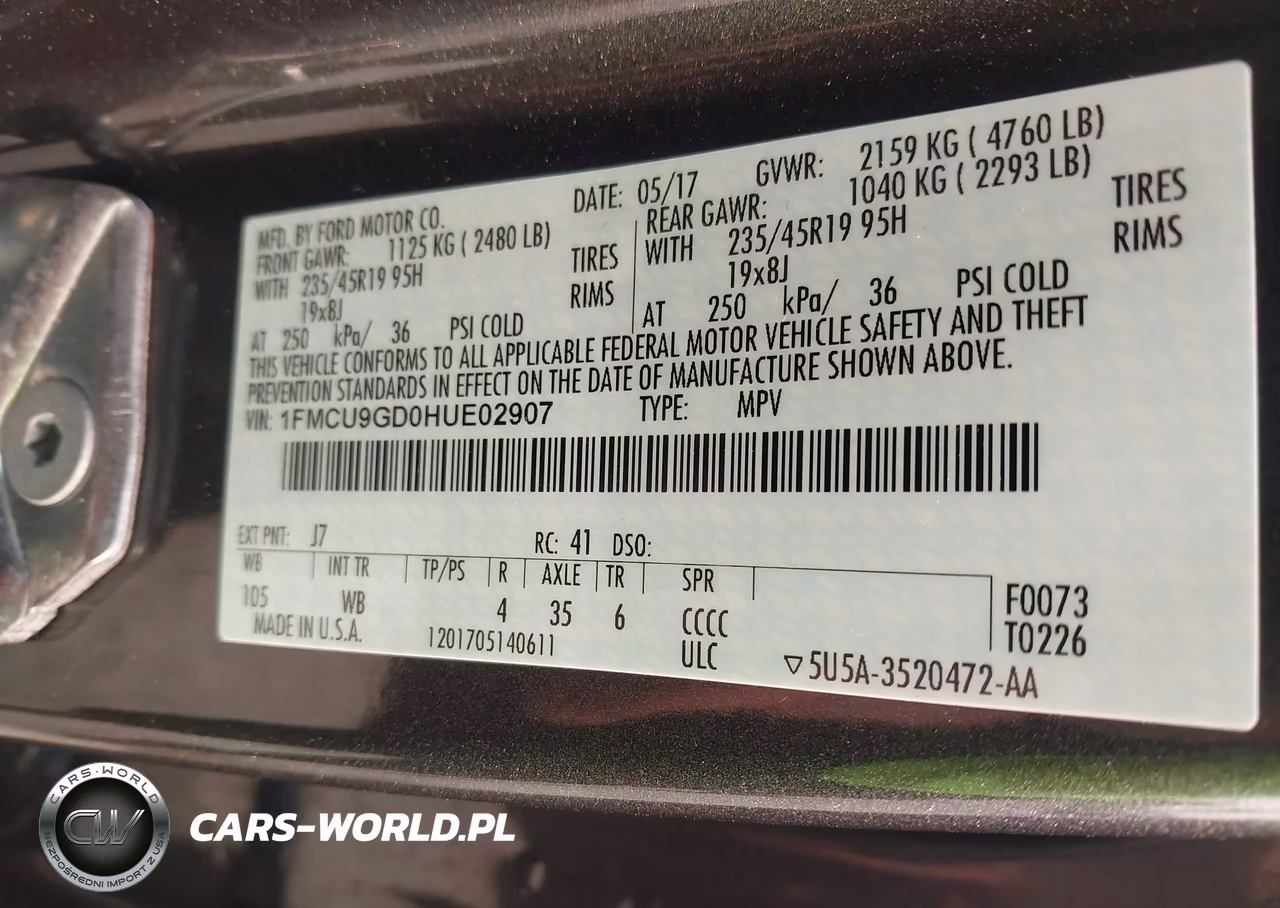 2017 Ford Escape Se VIN:1FMCU9GD0HUE02907 - 9