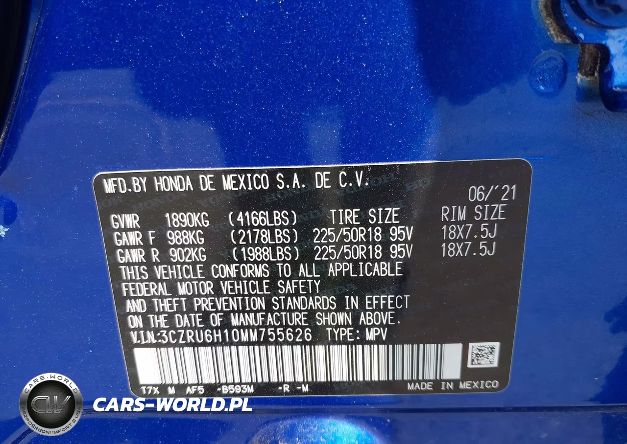 2021 Honda Hr-V Awd Sport VIN:3CZRU6H10MM755626 - 9