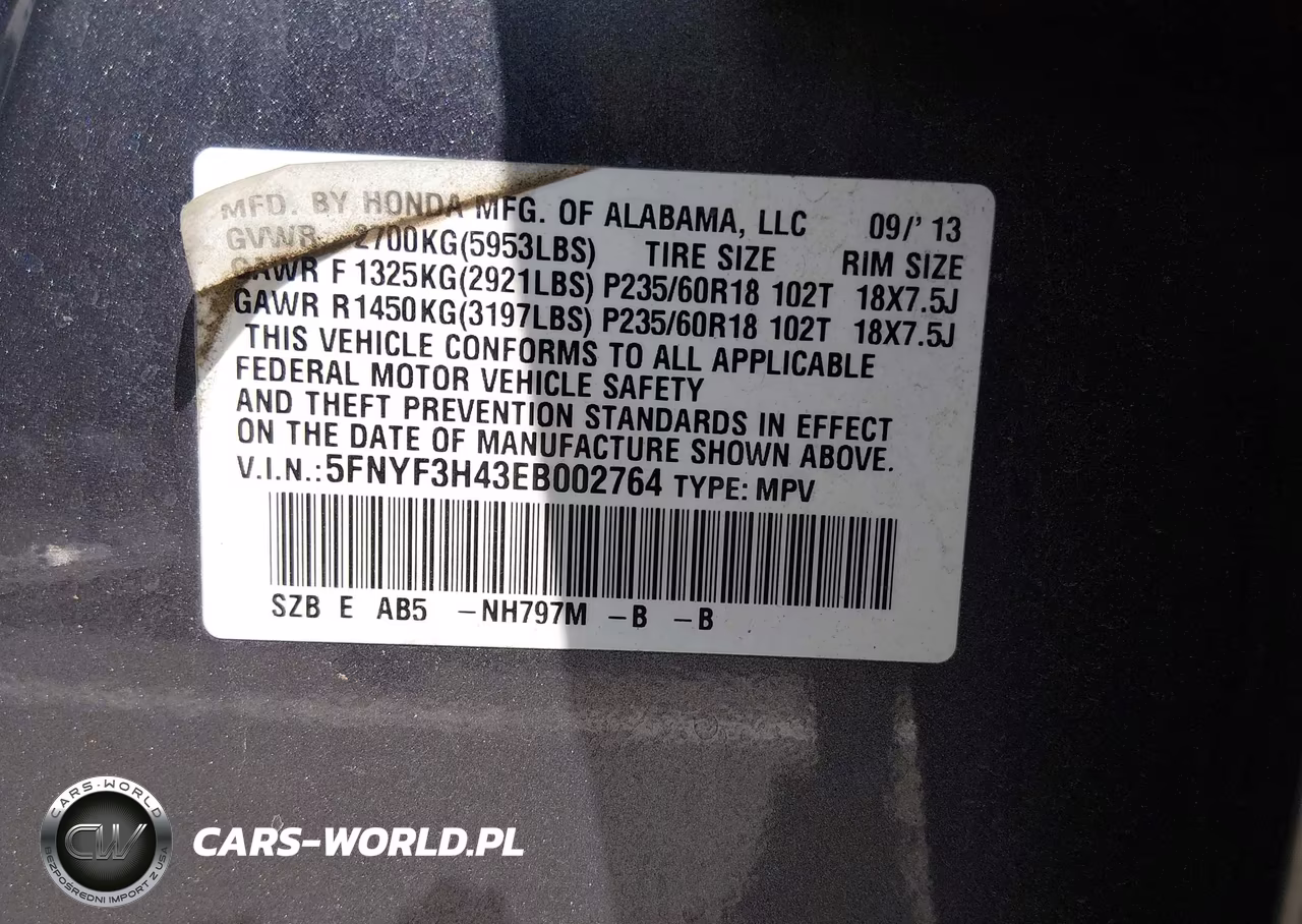 2014 Honda Pilot Ex VIN:5FNYF3H43EB002764 - 9
