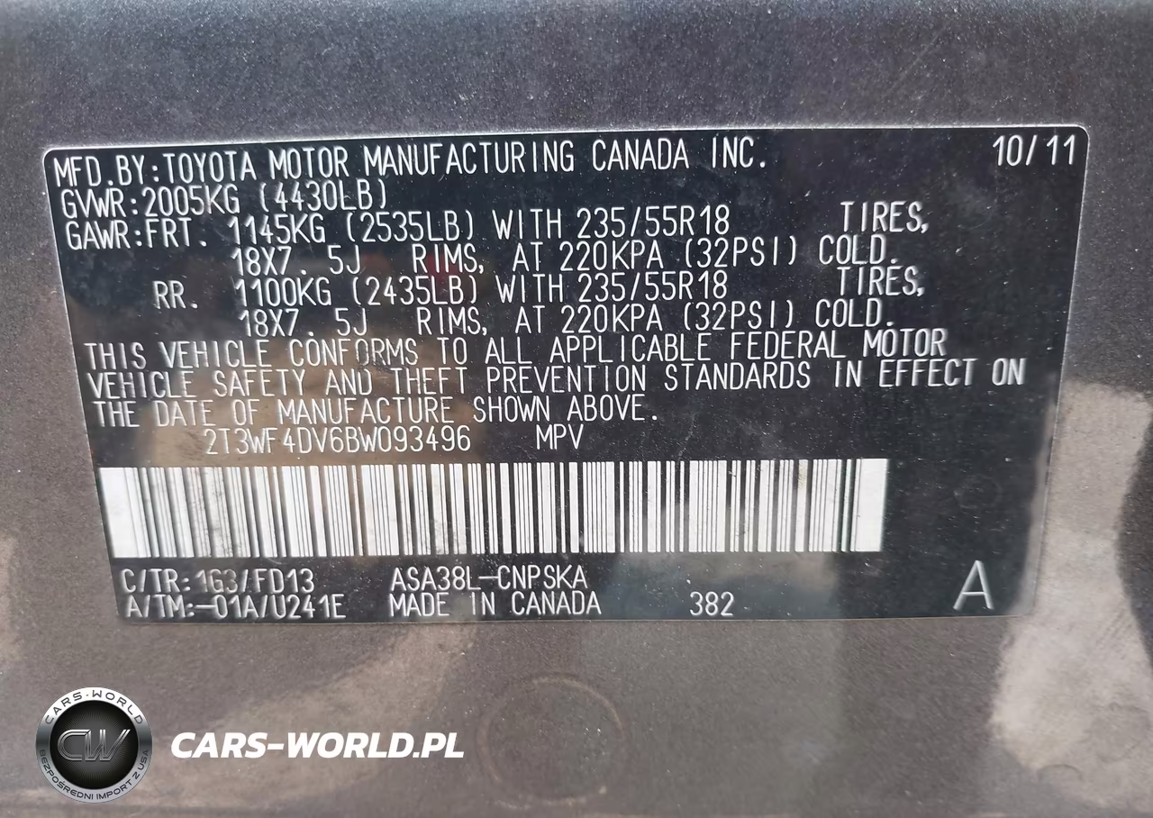 2011 Toyota Rav4 Sport VIN:2T3WF4DV6BW093496 - 9