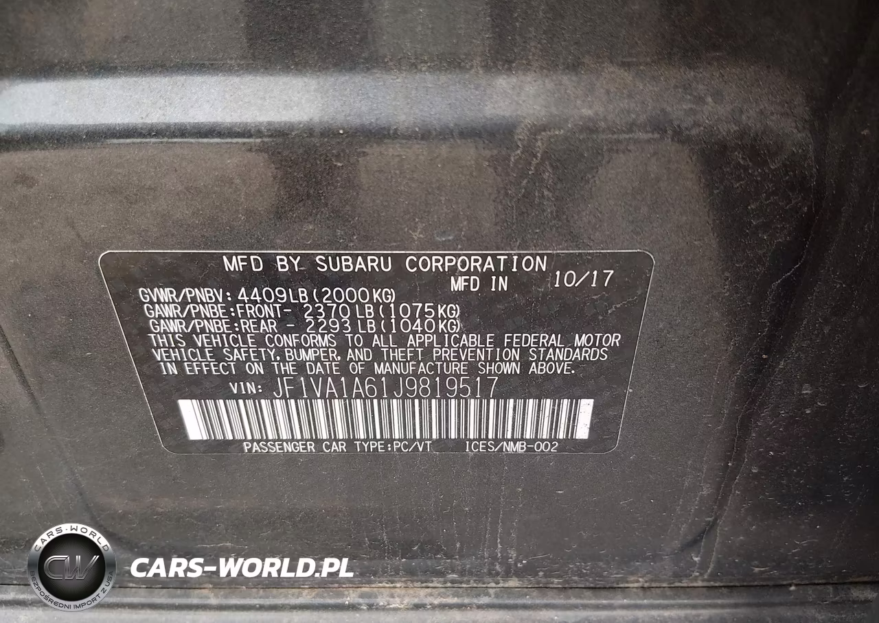 2018 Subaru Wrx VIN:JF1VA1A61J9819517 - 9