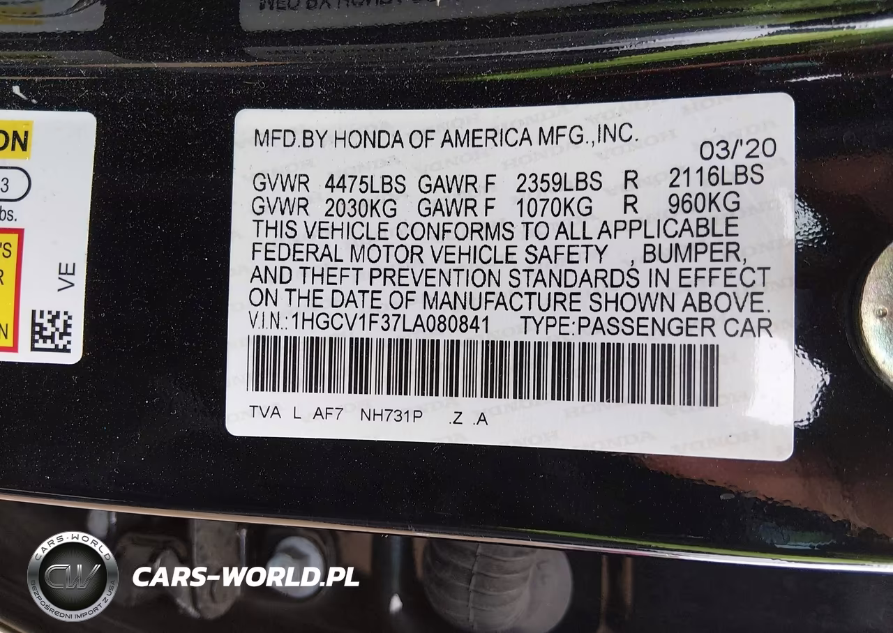 2020 Honda Accord Sport VIN:1HGCV1F37LA080841 - 9