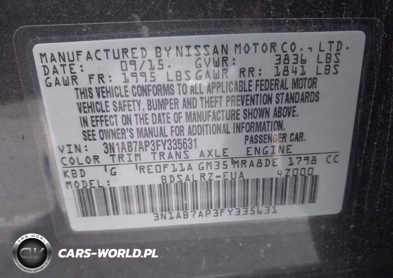 2015 Nissan Sentra Sr VIN:3N1AB7AP3FY335631 - 9