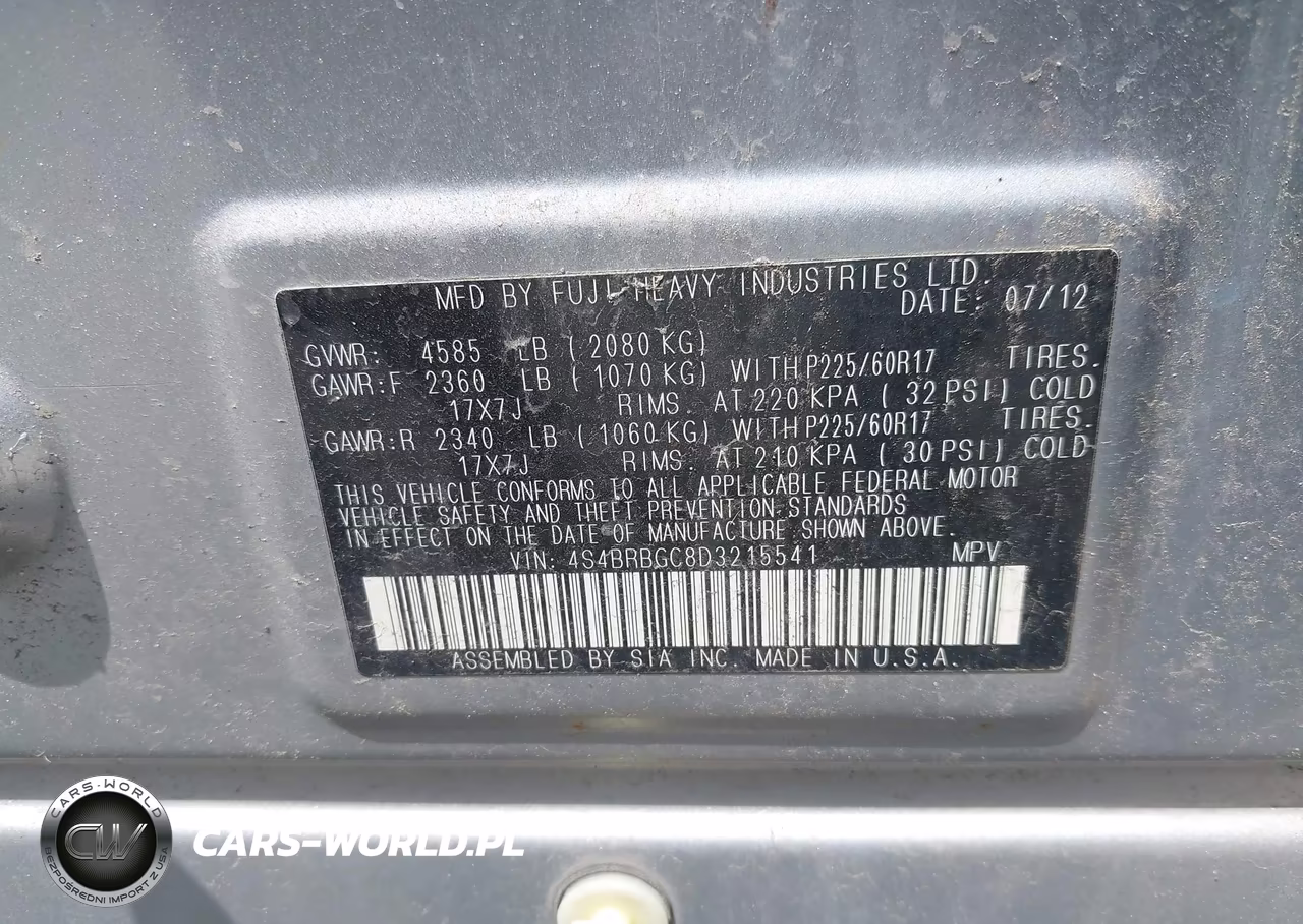 2013 Subaru Outback 2.5I Premium VIN:4S4BRBGC8D3215541 - 9