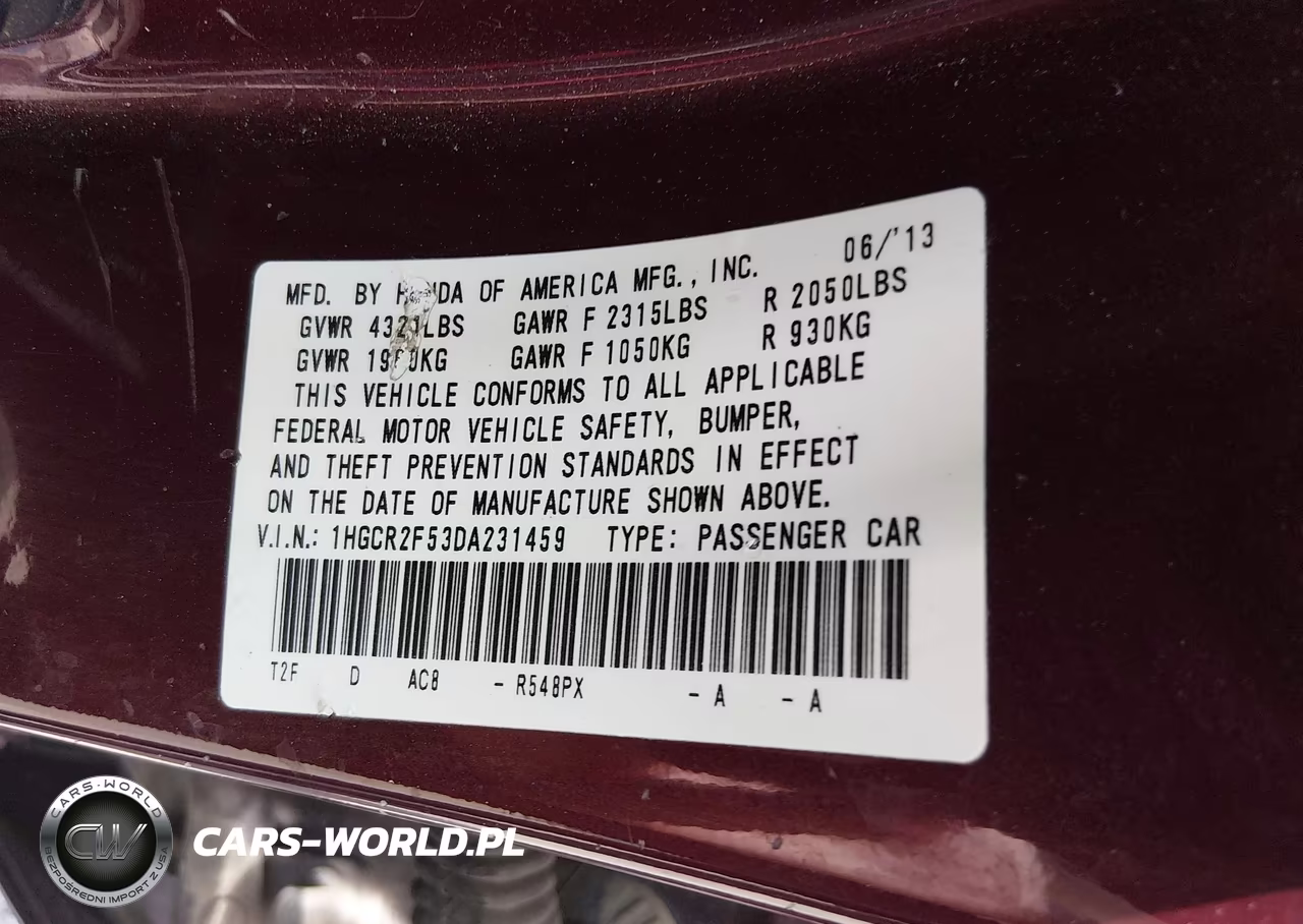 2013 Honda Accord Sport VIN:1HGCR2F53DA231459 - 9