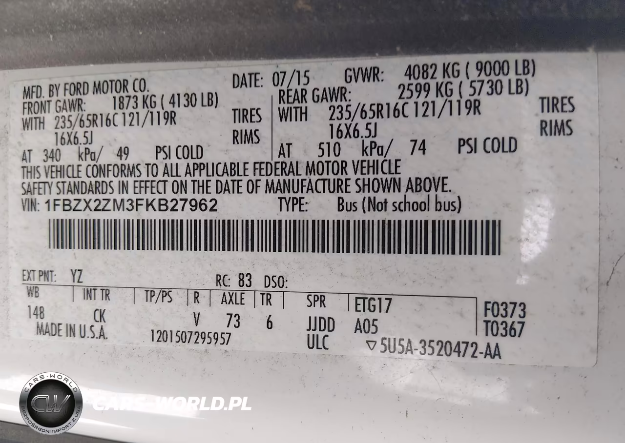 2015 Ford Transit-350 Xlt VIN:1FBZX2ZM3FKB27962 - 9