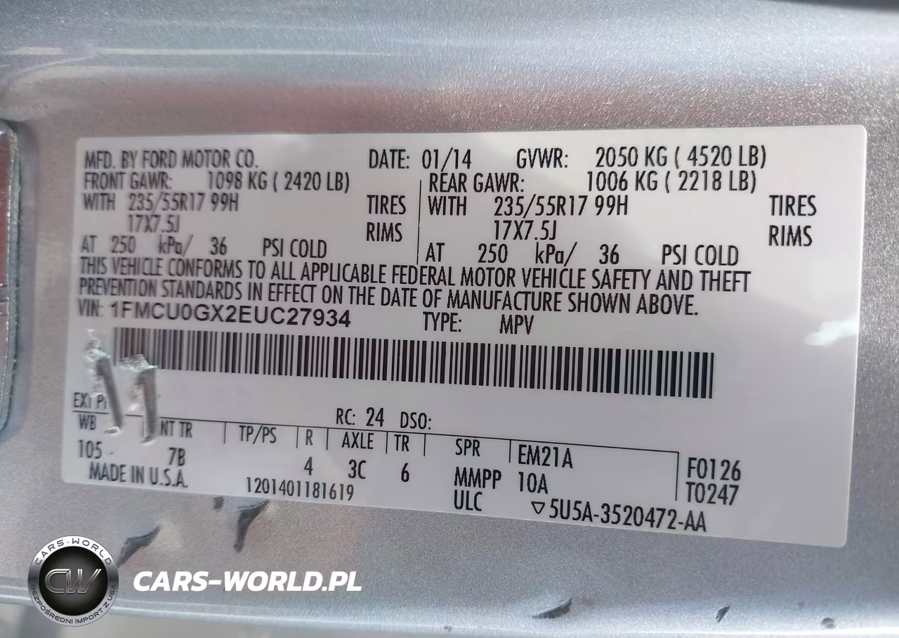 2014 Ford Escape Se VIN:1FMCU0GX2EUC27934 - 9