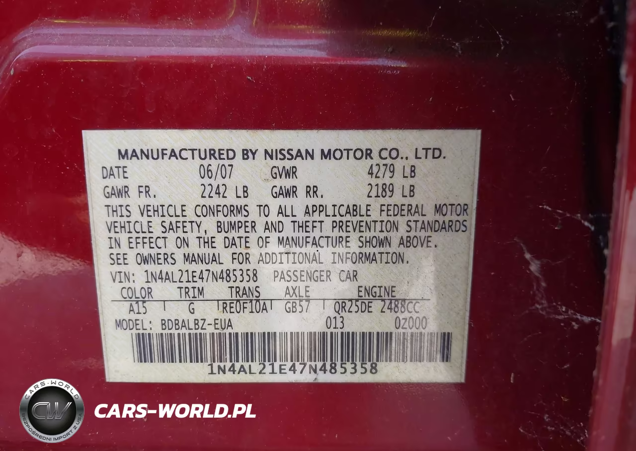 2007 Nissan Altima 2.5 S VIN:1N4AL21E47N485358 - 9