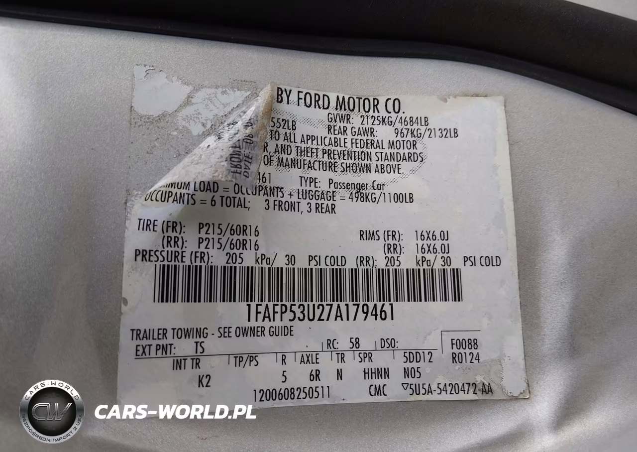 2007 Ford Taurus Se VIN:1FAFP53U27A179461 - 9