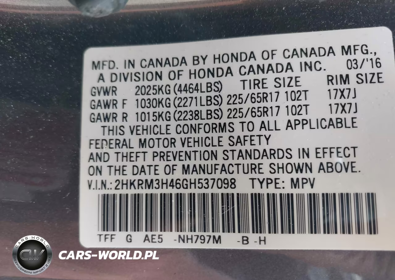 2016 Honda Cr-V Se VIN:2HKRM3H46GH537098 - 9