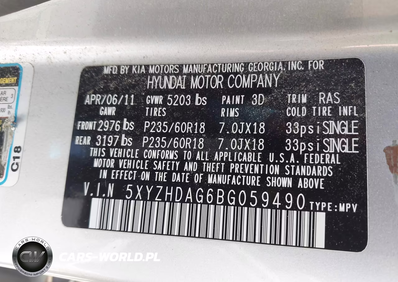 2011 Hyundai Santa Fe Se VIN:5XYZHDAG6BG059490 - 9