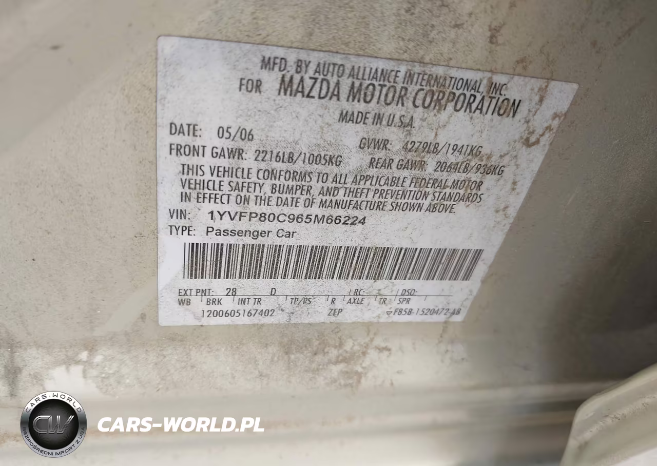 2006 Mazda Mazda6 I VIN:1YVFP80C965M66224 - 9