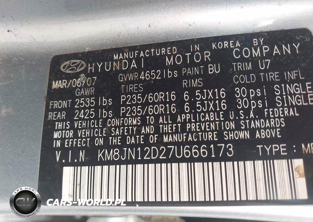2007 Hyundai Tucson Limited-Se VIN:KM8JN12D27U666173 - 9