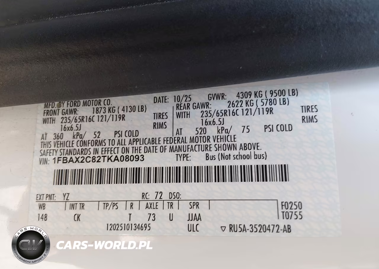 2026 Ford Transit-350 Passenger Van Xlt VIN:1FBAX2C82TKA08093 - 9