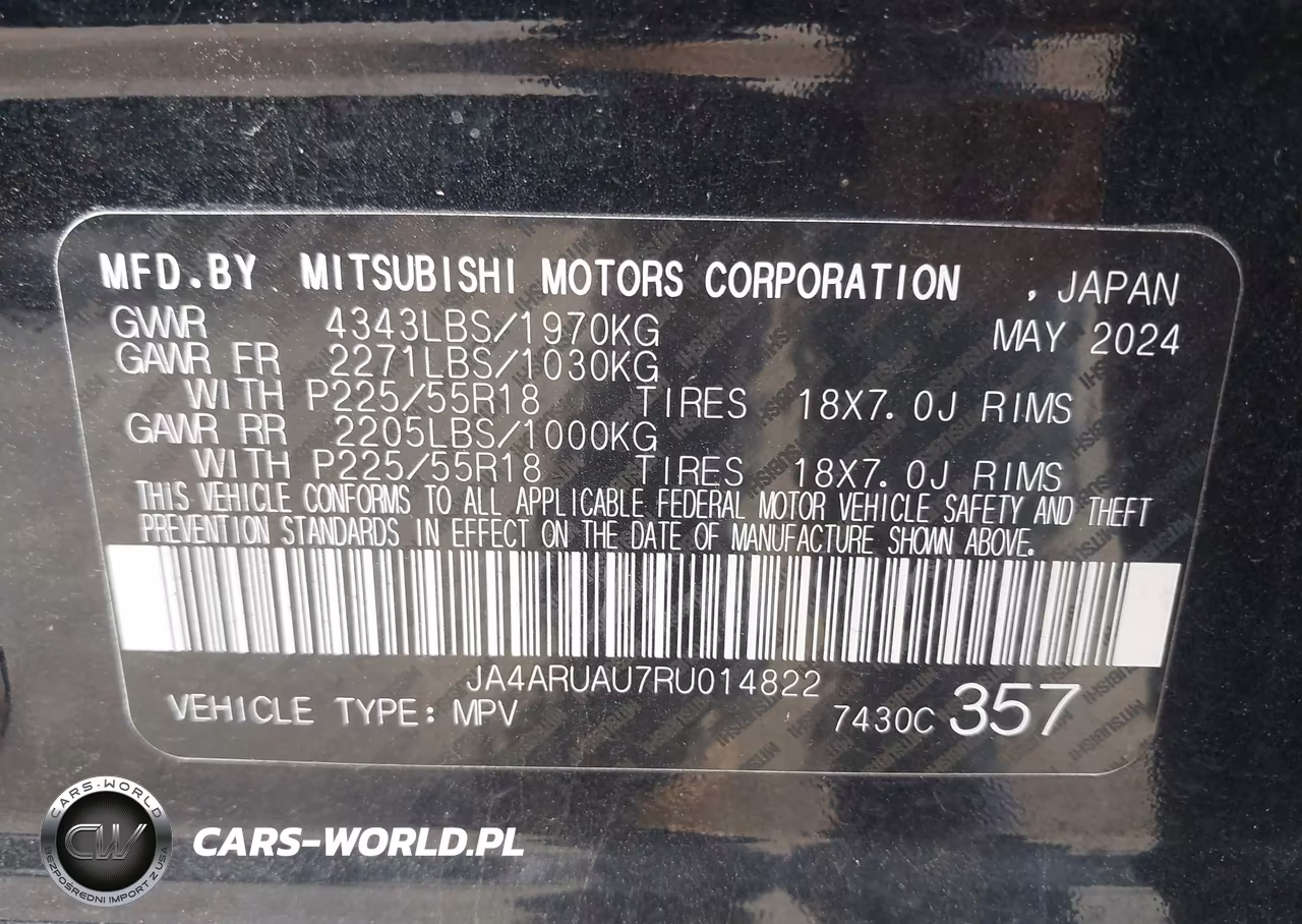 2024 Mitsubishi Outlander Sport 2.0 Es Awc-2.0 Le Awc-2.0 Ralliart Awc-2.0 S Awc-2.0 Se Awc-2.0 Trail Edition Awc VIN:JA4ARUAU7RU014822 - 9