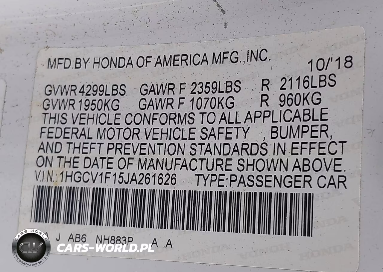 2018 Honda Accord Lx VIN:1HGCV1F15JA261626 - 9