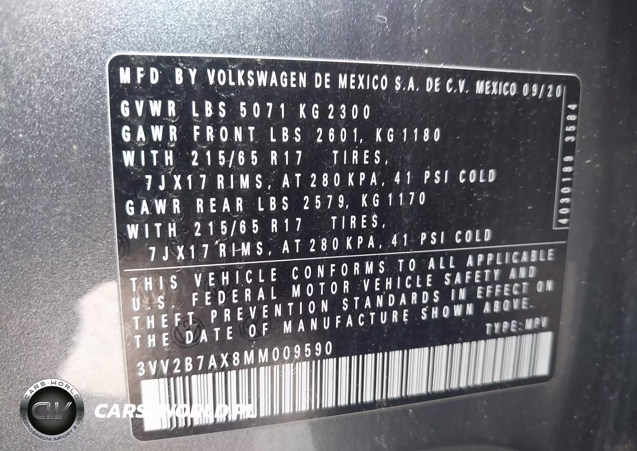 2021 Volkswagen Tiguan 2.0T Se-2.0T Se R-Line Black-2.0T Sel VIN:3VV2B7AX8MM009590 - 9